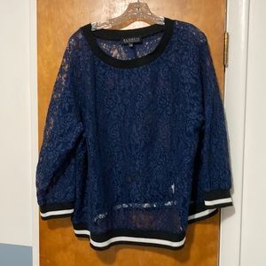 Eloquii Navy blue and black lace sporty top Size 22
